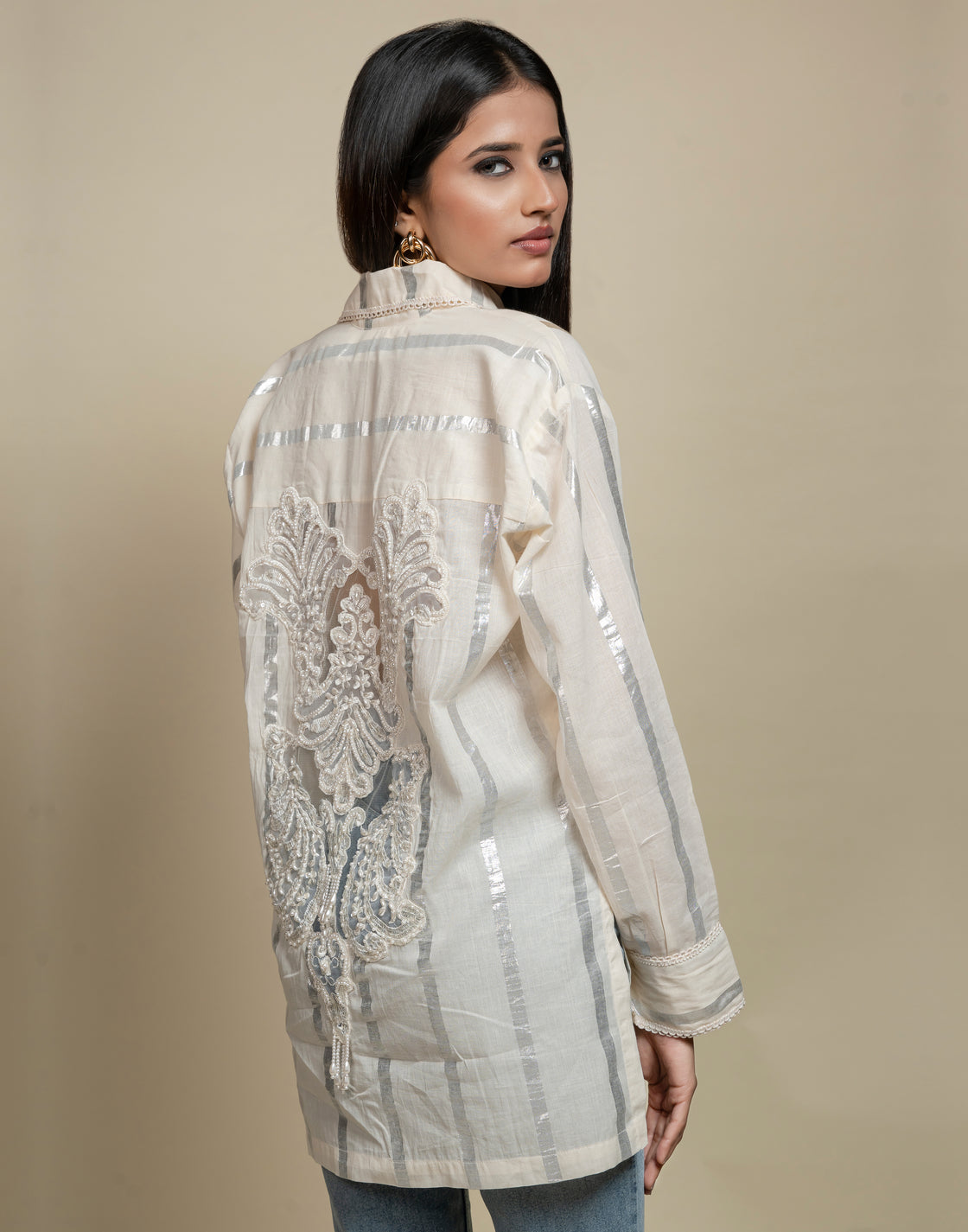 Striped Shirt with Patchwork Embroidery