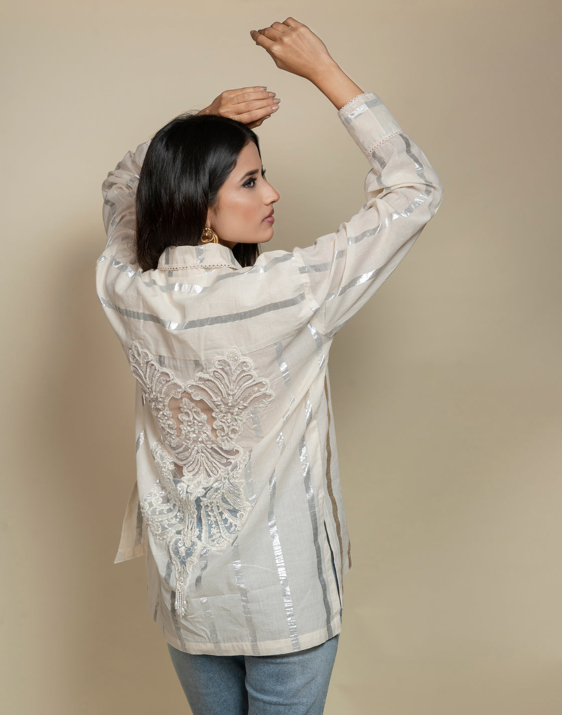 Striped Shirt with Patchwork Embroidery
