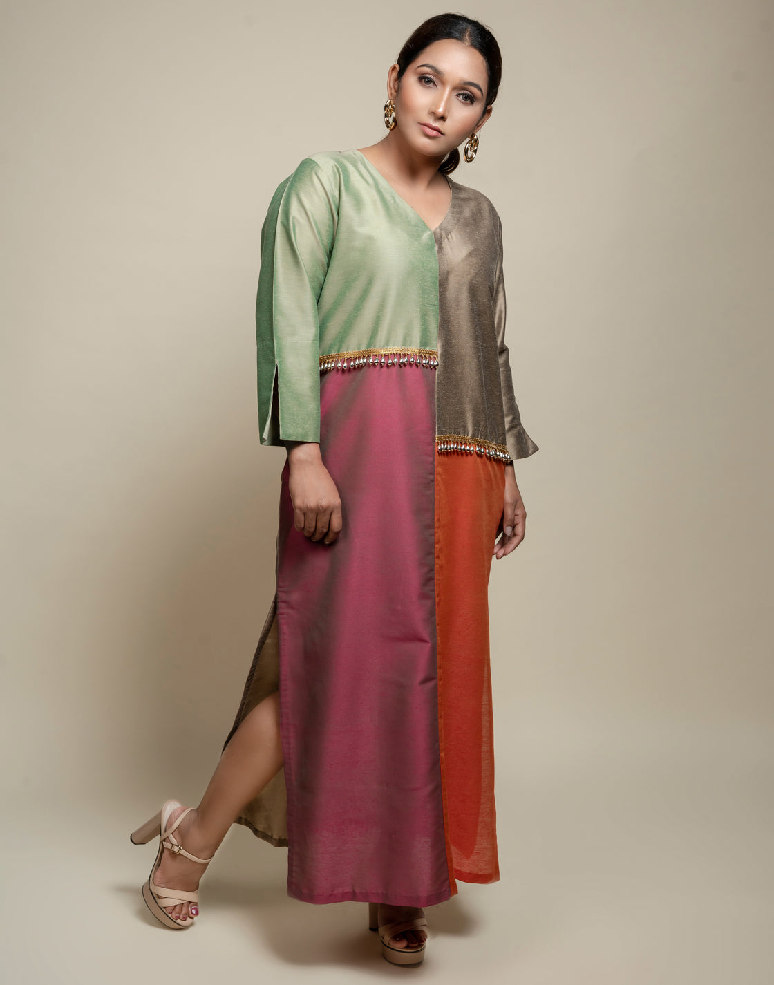Jewel Toned Colorblock Maxi Dress