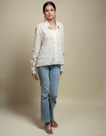 Silver Drops Waterfall Back Tie-up Shirt