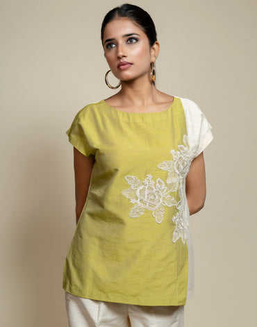 Colorblock Co-ord set with Floral Embroidery