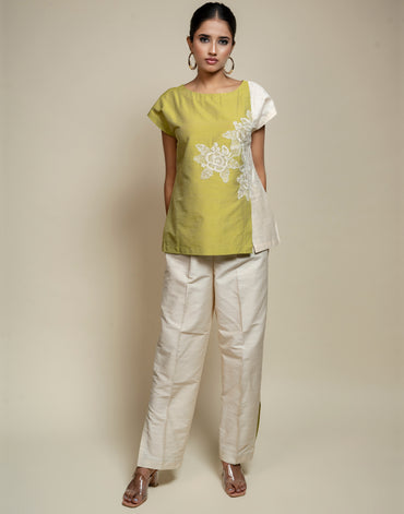 Colorblock Co-ord set with Floral Embroidery