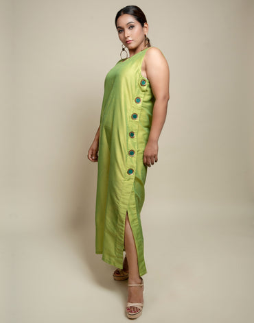 Button Down High Slit Dress